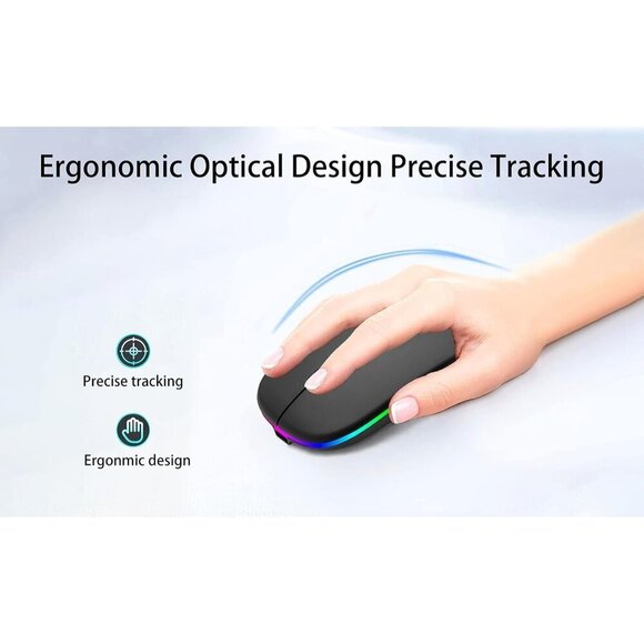 ✨Mouse Black Wireless Bluetooth Rechargeable Silent Slim LED Mouse for Laptop - Picture 8 of 9